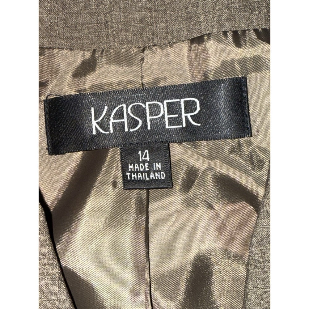 Kasper Blazer Jacket Womens Size 14 Square Buttons Brown Plaid Career Lined - Picture 3 of 5